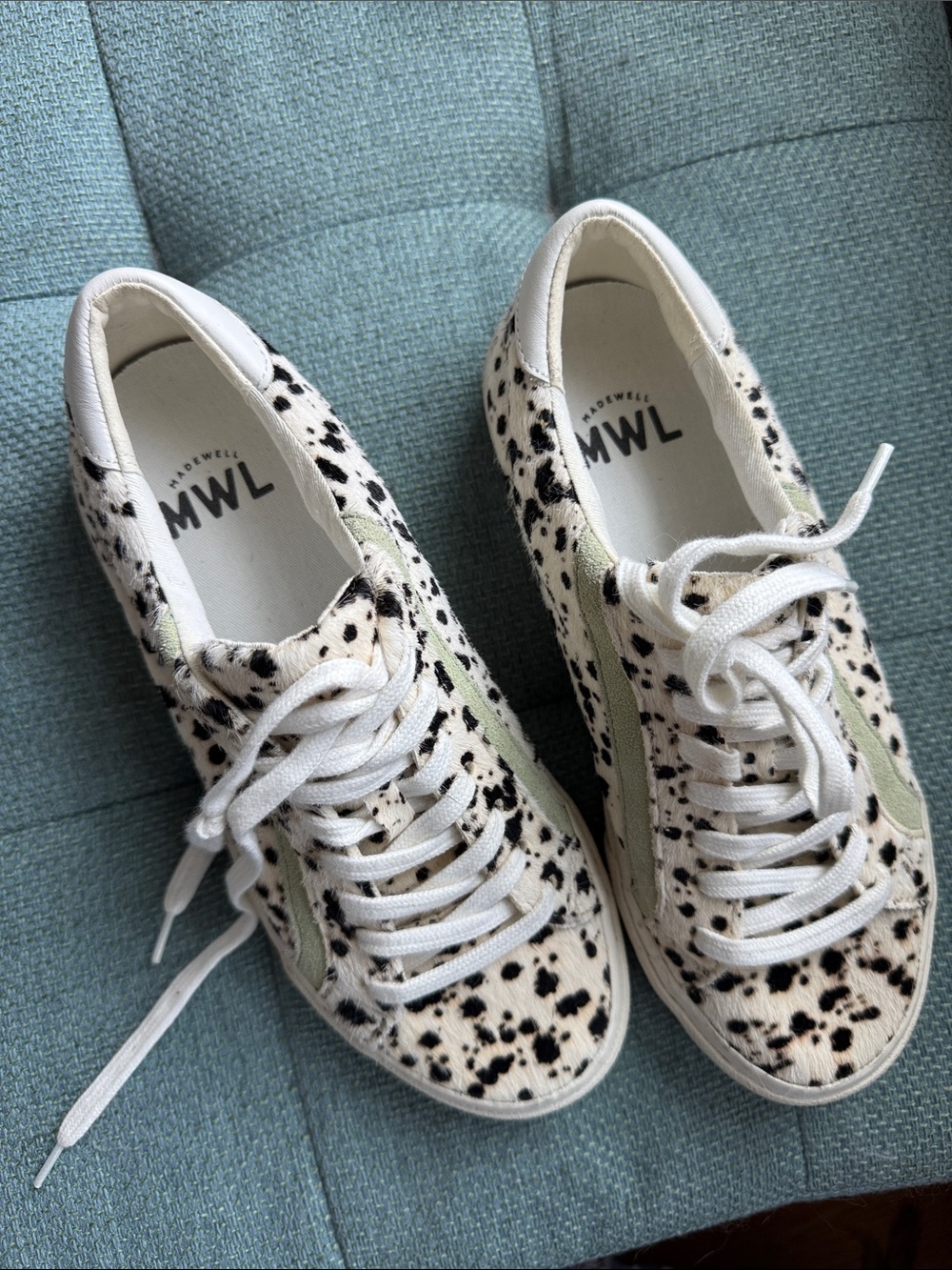 Madewell Dalmatian Spot Lace-Up Sneakers with Pale Green Accent 7.5